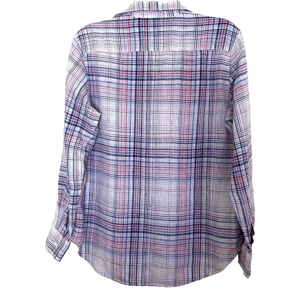 Frank & Eileen Plaid Linen Blouse Top Shirt Size XS Long Sleeve Button Front - Picture 3 of 13